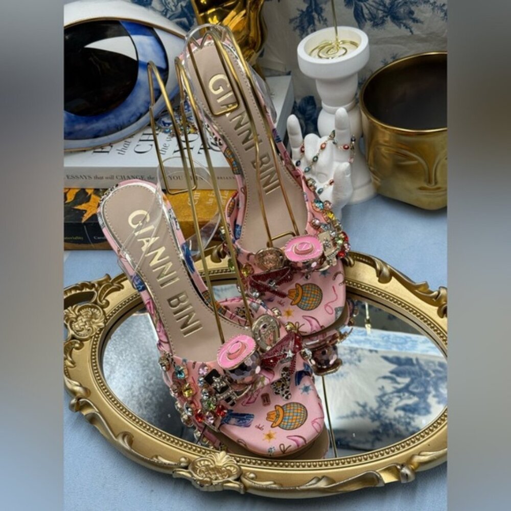 🆕 GIANNI BINI 🧿 NWOB Maddie Printed Rodeo Martini Heel Sandals, Pink - Sz 8.5 - Picture 7 of 16
